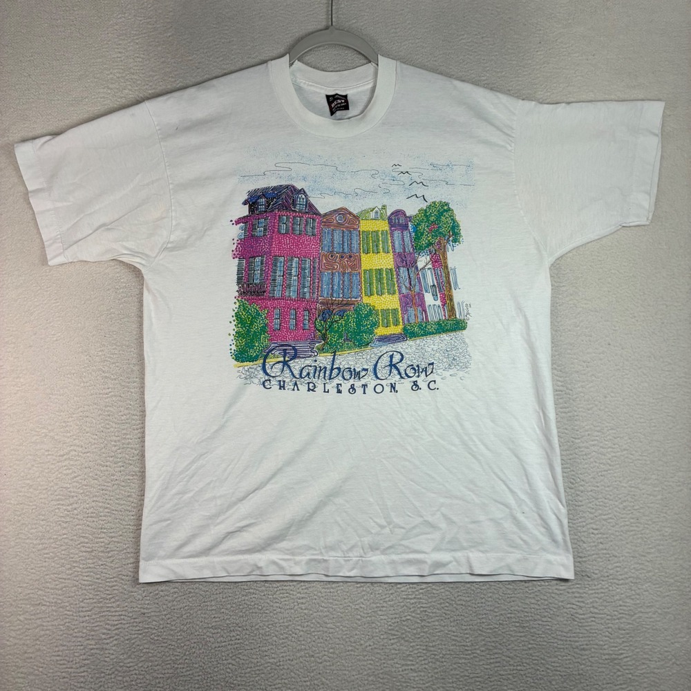 Vintage Rainbow Row‎ Charleston T Shirt Men XL White Single Stitch 90s Made USA